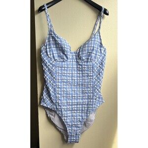 Tory Burch Blue Gingham One Piece Swimsuit Size XL